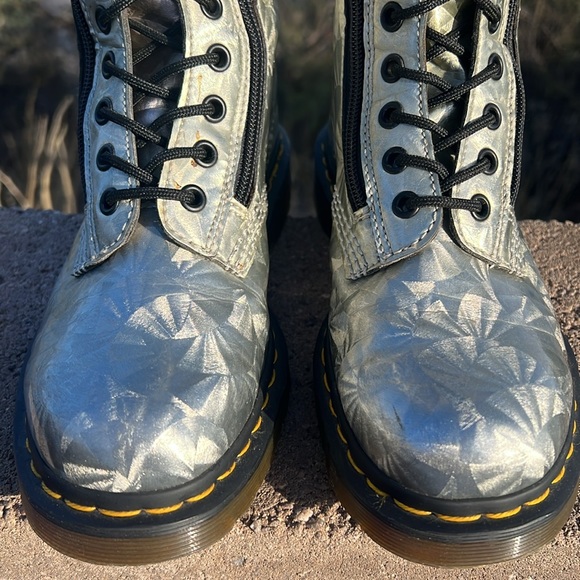 Dr. Martens Holographic Silver Prism Tall 14 Eye Lace Up & Side Zip Boots - Picture 9 of 17
